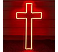 Neon Cross Sign, Jesus Cross Neon Sign Led Neon Light Jesus decor, Light-Upside Down Neon Cross, Warm White LED Neon Lights for Wall Decor Art Lamp for Bedroom Kids Room Wall Decor (Red)