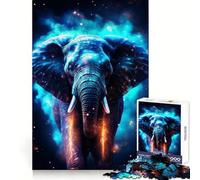 Neon Cyan Elephant Nebulae 1000 Piece Jigsaw Puzzle for Teenagers Wise Think Toy Easy Leisure Tight Cut Amazing Present (38x26cm)