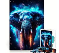 Neon Cyan Elephant Nebulae Adult Jigsaw Puzzles 1000 Pieces Mind Exercise Toy Calming Play Design Assembly Amazing Present (50x75cm)