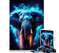 Neon Cyan Elephant Nebulae Jigsaw Puzzles for Adults 1000 Pieces Strong Logic Toy Calming Play Clear Edge Artistic Gift (38x52cm)