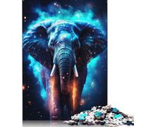 Neon Cyan Elephant Nebulae Puzzle Jigsaws 500 Pieces for Adults Puzzles 500 Piece Learning Educational Puzzle 500pcs (52x38cm)