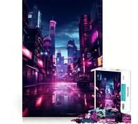 Neon Cyberpunk City 1000 Piece Jigsaw Puzzles for Adults Teenagers Brain Play Peaceful Fun Sharp Edge Memorable Gift (50x75cm)