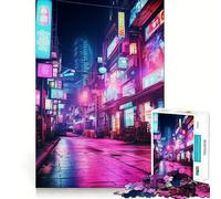 Neon Cyberpunk City 1000 Piece Jigsaw Puzzles for Adults Teenagers Clear Logic Toy Relax Time Perfect Cut Santa Wish Item (50x75cm)