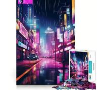 Neon Cyberpunk City Jigsaw Puzzles for Adults 1000 Mind Exercise Toy Relax Time Design Assembly (50x75cm)