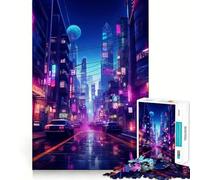 Neon Cyberpunk City Jigsaw Puzzles for Adults 1000 Piece Logic Boost Toy Group Joy Premium Edge Bday Surprise (38x26cm)
