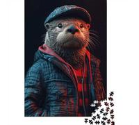 Neon Cyberpunk Sea Otter 1000-Piece Puzzle for Adults, 70x50cm/1000pcs; White Cardboard for Simple Sorting; for An Enjoyable Break at The Table