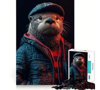Neon Cyberpunk Sea Otter 1000 Pieces Jigsaw Puzzles for Teenagers Improve Recall Quiet Hobby Exact Edge Birthday Gift (38x26cm)