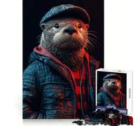 Neon Cyberpunk Sea Otter Jigsaw for Teenagers 1000 Pieces Memory Boost Relaxing Fun Pattern Assembly (50x75cm)