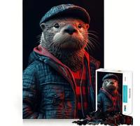 Neon Cyberpunk Sea Otter Jigsaw for Teenagers 1000 Pieces Memory Boost Relaxing Fun Pattern Assembly (38x52cm)