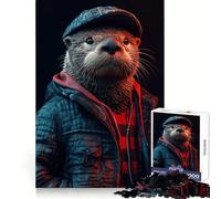 Neon Cyberpunk Sea Otter Jigsaw for Teenagers 1000 Pieces Memory Boost Relaxing Fun Pattern Assembly (38x52cm)