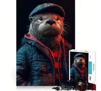 Neon Cyberpunk Sea Otter Jigsaw for Teenagers 1000 Pieces Memory Boost Relaxing Fun Pattern Assembly (50x75cm)