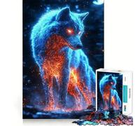 Neon Cyberpunk Wolf Hard Jigsaw Puzzle for Adults 1000 Pieces Think Toy Peaceful Fun Clean Cut Fine Art Piece (38x52cm)