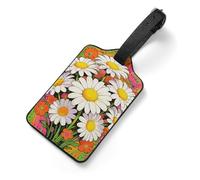 Neon Daisies Tag Luggage with Name Card Identifiers Leather Identifiers Travel Tags Backpack Tag for Long Flight Must Travels Gift Airport Essentials 2.8 X 4.7 in