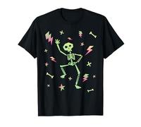 Neon Dancing Skeleton Halloween 80's T-shirt with Lightning