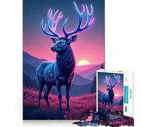 Neon Deer Mountain Landscape for Adults 1000 Piece Jigsaw Puzzle Thought Toy Anxiety Relief Precise Edge Thoughtful Gift (38x52cm)