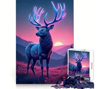 Neon Deer Mountain Landscape for Adults 1000 Piece Jigsaw Puzzle Thought Toy Anxiety Relief Precise Edge Thoughtful Gift (50x75cm)