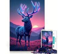 Neon Deer Mountain Landscape for Adults 1000 Piece Jigsaw Puzzle Thought Toy Anxiety Relief Precise Edge Thoughtful Gift (50x75cm)