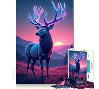 Neon Deer Mountain Landscape Jigsaw Puzzles for Adults1000 Pieces Focus Brain Toy Relax Time Tight Edge Santa Wish Pick (38x26cm)
