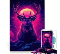 Neon Deer Under A Full Moon 1000 Piece Jigsaw Puzzle for Teenagers Memory Gain Soothing Fun Design Assembly Elegant Gift (50x75cm)