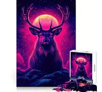 Neon Deer Under A Full Moon 1000 Piece Jigsaw Puzzle for Teenagers Memory Gain Soothing Fun Design Assembly Elegant Gift (50x75cm)
