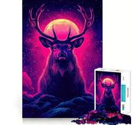 Neon Deer Under A Full Moon 1000 Pieces Jigsaw Puzzles for Teenagers Intellect Toy Bonding Time Quality Cut Memorable Gift (38x26cm)