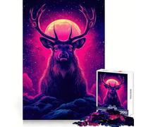 Neon Deer Under A Full Moon 1000 Pieces Jigsaw Puzzles for Teenagers Intellect Toy Bonding Time Quality Cut Memorable Gift (38x26cm)