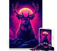 Neon Deer Under A Full Moon Jigsaw for Teenagers 1000 Pieces Memory Boost Relaxing Fun Pattern Assembly (38x52cm)