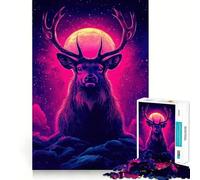 Neon Deer Under A Full Moon Jigsaw for Teenagers 1000 Pieces Memory Boost Relaxing Fun Pattern Assembly (38x52cm)