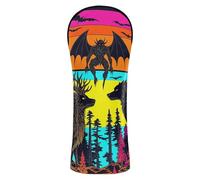 Neon Demon Deer Wolf Retro 80s Art Golf Cover Set Premium Leather Headcovers with Interchangeable No. Tags for Woods and Driver Hybrid