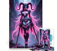 Neon Demon Warrior in Urban Setting Jigsaw Puzzle for Adults 1000 Pieces Mind Play Relaxing Fun Clean Edge Art Collection Piece (38x26cm)