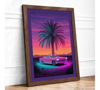 Neon Desert Dreaming Retro Framed Wall Art Print A3 (42×29.7cm) Walnut, Wall Decor for Living Room, Bedroom, Office & Home, Ready to Hang, Art Gift