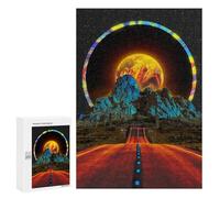 Neon Desert Road to Nowhere, 300 PCS Wooden Brain Teaser for Adults, Relaxing Home Activity, with A Decorative Finished Picture