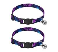 Neon Dinosaur Galaxy Black Collar with Bell for Dog Puppy 2 Pack Kitten Collar Adjustable Length 10.6" to 17.1"