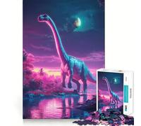 Neon Dinosaur in A Fantasy Landscape Jigsaw Puzzles 1000 Piece for Adults Memory Boost Indoor Fun Pattern Assembly (38x26cm)