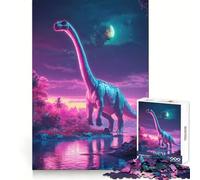 Neon Dinosaur in A Fantasy Landscape Jigsaw Puzzles 1000 Piece for Adults Memory Boost Indoor Fun Pattern Assembly (38x26cm)