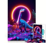 Neon Dinosaur in A Jungle Jigsaw Puzzle for Adults 1000 Pieces Smart Play Toy Indoor Play Clean Cut Perfect Present (50x75cm)