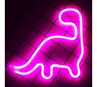 Neon Dinosaur Signs Night Lights, LED Wall Decor - Battery/USB Operated Dinosaur Shaped Lamp for Bedroom, Art Decorations (Pink)