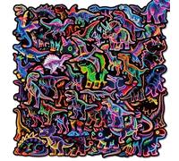 Neon Dinosaur Stickers Pack - 112-Piece Waterproof Vinyl Decals Featuring T-Rex, Triceratops, Stegosaurus, Pterodactyl & Brontosaurus for Scrapbooks, Laptops, Luggage, Water Bottles (Dinosaur)