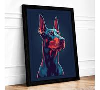 Neon Doberman Modern Framed Wall Art Print A3 (42×29.7cm) Black, Wall Decor for Living Room, Bedroom, Office & Home, Ready to Hang, Art Gift