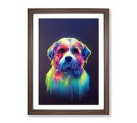 Neon Dog No.5 Framed Print | A4 Walnut Framed Wall Art | Ready to Hang | Modern Animal Picture | Living Room Bedroom Lounge Office