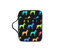 Neon Dog Silhouette Bible Cover Case with Handle, Water-Resistant Oxford Fabric Bible Bag Organizer with Zipper Pockets for Church