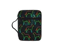 Neon Dog Silhouettes Bible Cover Case with Handle, Water-Resistant Oxford Fabric Bible Bag Organizer with Zipper Pockets for Church