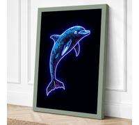 Neon Dolphin Leap Canvas Wall Art Print 24x16 Inch