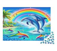 Neon Dolphins in Cosmic Ocean Jigsaw Puzzles Puzzle for Adults Kids. 1000 Pieces Great Gifts Challenge Toy Educational Games Home Decoration for Adults& Kids Age 14 Years Up 70x50cm/1000pcs