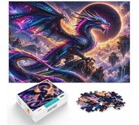 Neon Dragon Eclipse Sky Wooden Jigsaw Puzzle 500 Pieces for Adults | A focused indoor hobby - focused tabletop leisure at your own pace.
