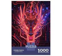 Neon Dragon Head Jigsaw Puzzle 1000 Piece Jigsaw Puzzle Paper for Adults Circuit Pattern Puzzle Game Focus 70x50cm/1000pcs