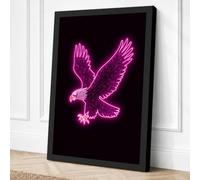 Neon Eagle in Flight Modern Canvas Wall Art Print 36x24 Inch (91 x 61 cm)