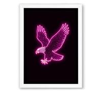 Neon Eagle in Flight Modern Framed Wall Art Print A1 (84.1×59.4cm) White, Wall Decor for Living Room, Bedroom, Office & Home, Ready to Hang, Art Gift