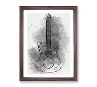 Neon Electric Guitar In Abstract Modern Framed Print | A2 Walnut Framed Wall Art | Ready to Hang | Abstract Music Picture | Living Room Bedroom Lounge Office