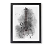 Neon Electric Guitar In Abstract Modern Framed Print | A4 Black Framed Wall Art | Ready to Hang | Abstract Music Picture | Living Room Bedroom Lounge Office